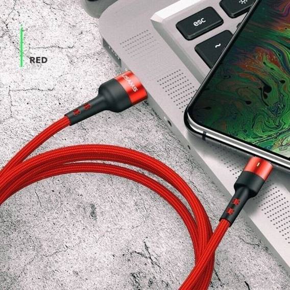 USAMS Braided cable U26 microUSB 1m 1 pc. for set 2A Fast Charging red/red SJ312MC02 (US-SJ312)