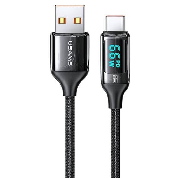 USAMS Braided cable U78 USB-C 1.2m LED 6A Fast Charging black/black SJ544USB01 (US-SJ544)