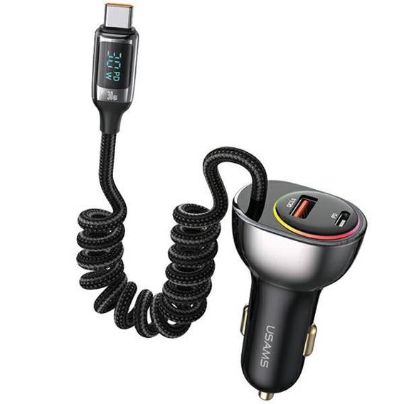 USAMS C37 Car Charger 1xUSB+1xUSB-C 60W + USB-C cable 30W PD+QC Fast Charge black/black CC192CC01 (US-CC192)