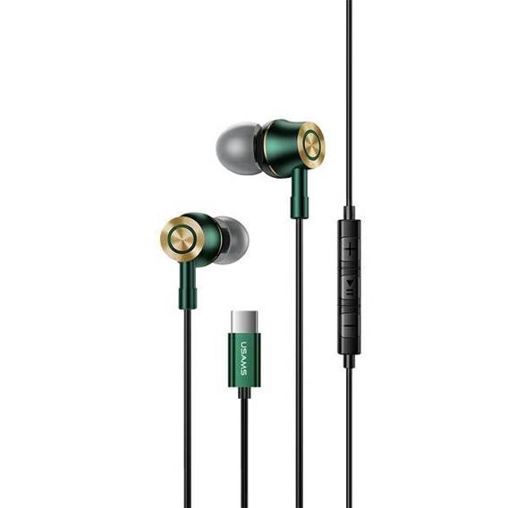 USAMS EP-43 metal stereo headphones USB-C dark green/dark green HSEP4302