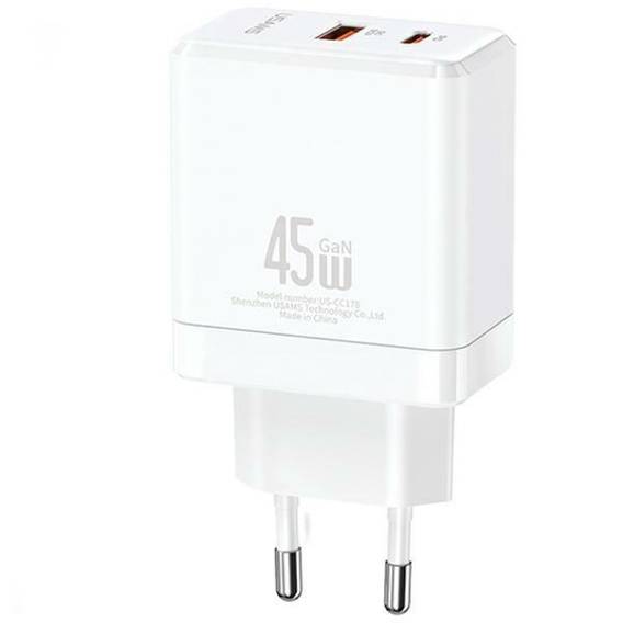 USAMS Lad. network. 1xUSB-C+1xUSB 45W (head only) GaN PD3.0 +QC3.0 Fast Charging white/white CC178TC02 (US-CC178)