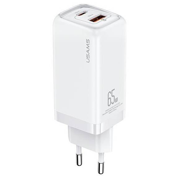 USAMS Lad. network. 1xUSB-C+1xUSB T47 65W PD Fast Charging Super Si white/white CC153TC02 (US-CC153)