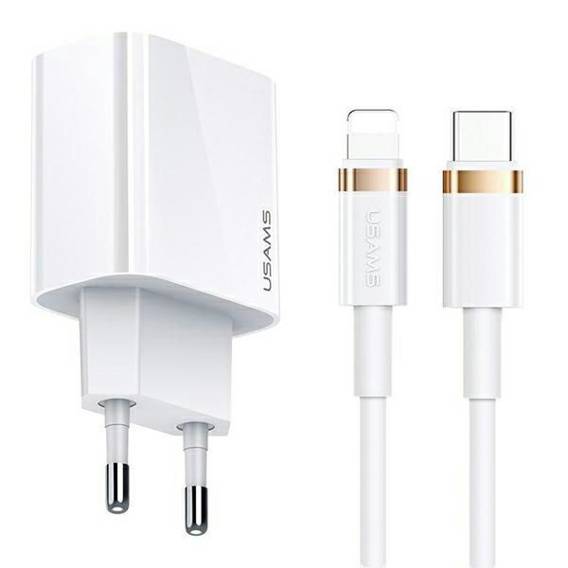 USAMS Lad. network. 1xUSB-C T34 20W 5V-3A PD3.0 + cable U63 USB-C to lightning 20W white/white (T49) T49OCLN01