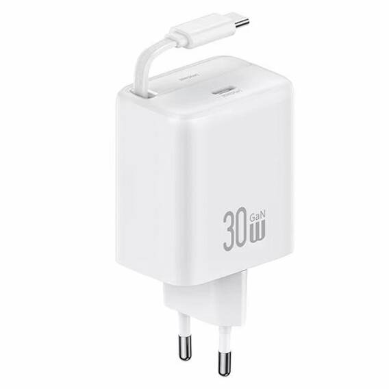 USAMS Lad. network. 1xUSB-C with retractable USB-C Retractable PD+QC 30W Gan Fast Charging cable white/white YC Series CC241TC02 (US-CC241)