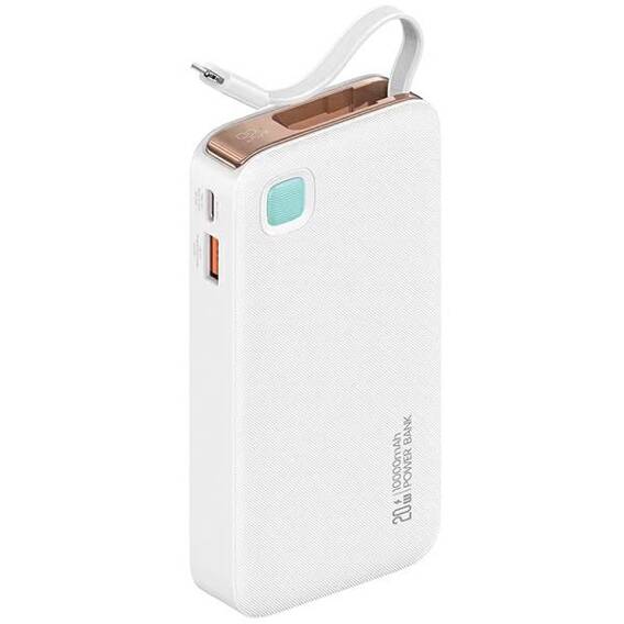 USAMS Powerbank with retractable cable Retractable Lightning 10000 mAh PD 20W Fast Charge XY Series white/white 10KCD22502 (US-CD225)