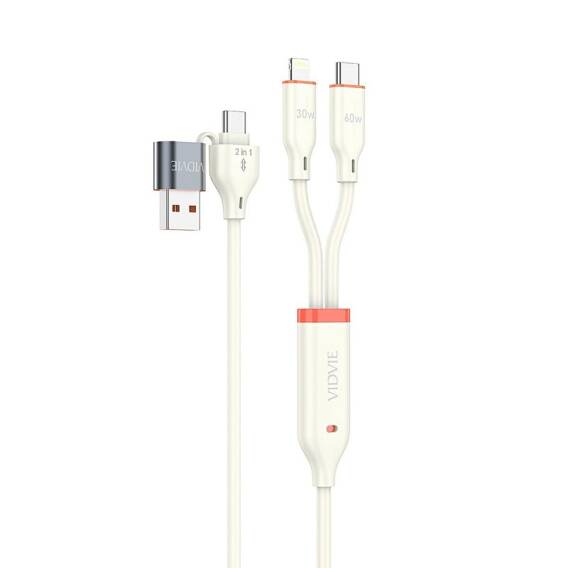 VIDVIE CB4028 USB + Type-C/Type-C + iPhone cable 60W, 1.2M beige