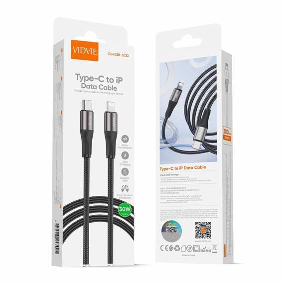 VIDVIE CB4038 Type C/iPhone cable 30W, 3m black