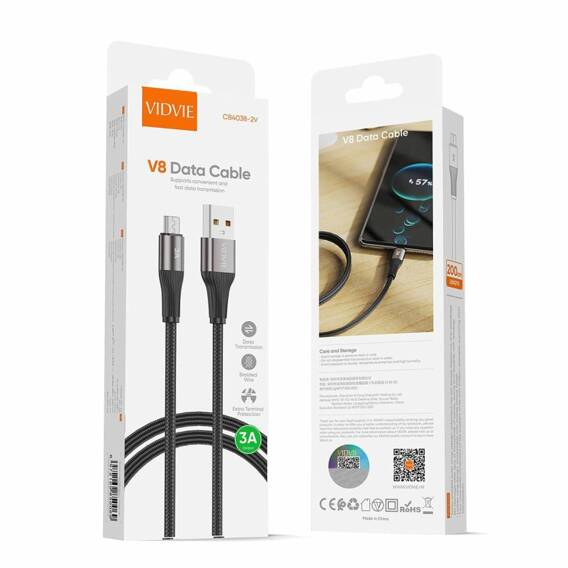 VIDVIE CB4038 USB/Micro 3A cable, 2m black