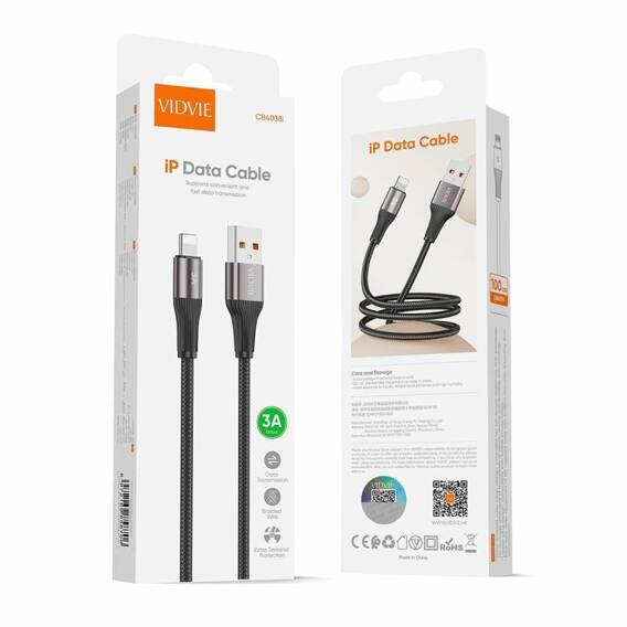 VIDVIE CB4038 USB/iPhone 3A cable, 1m black