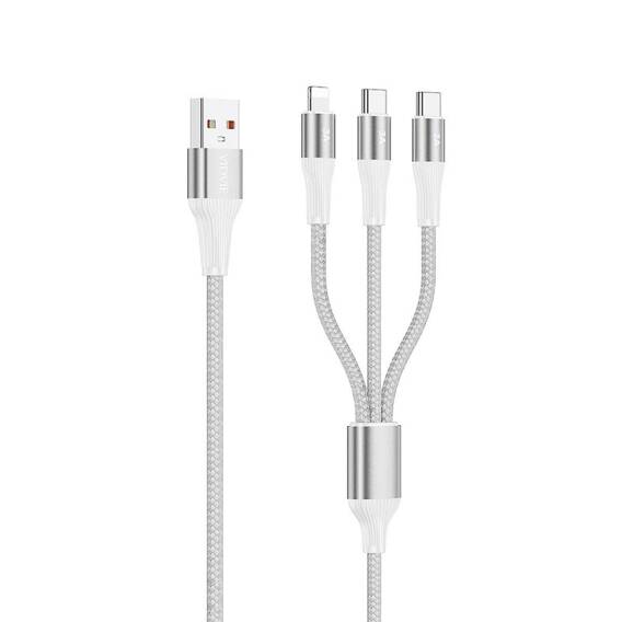 VIDVIE CB4039 USB/Type-C + Type-C + iPhone 3A cable, 1.2m white