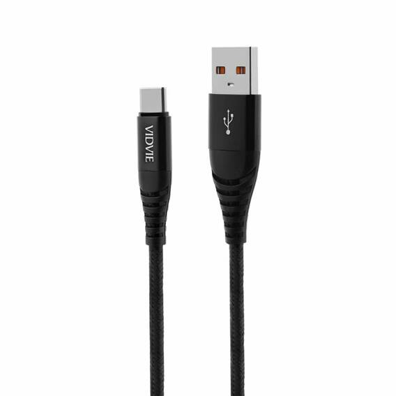 VIDVIE CB491 NYLON USB/Type C cable 2.4A, 1.2m black