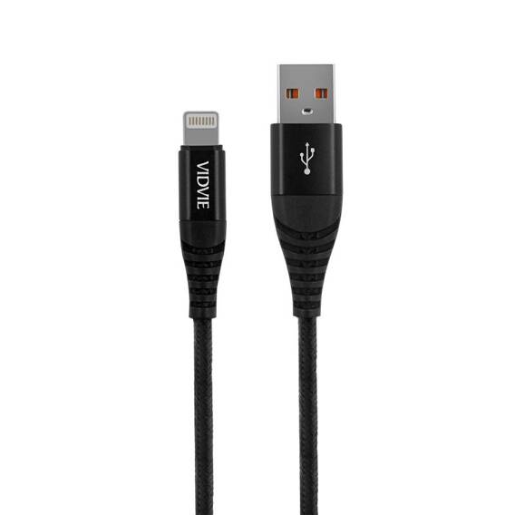 VIDVIE CB491 NYLON USB/iPhone cable 2.4A, 1.2m black