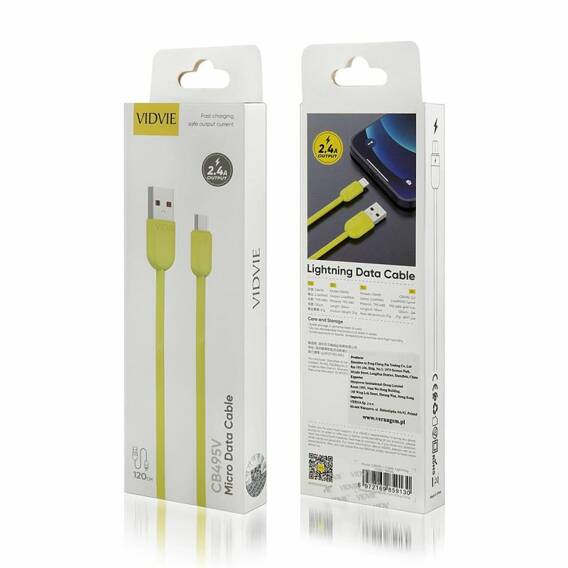 VIDVIE CB495 USB/Micro cable 2.4A, 1.2m yellow