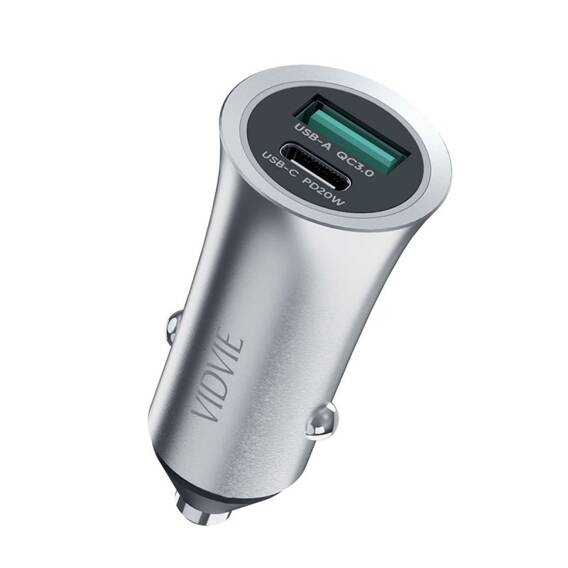 VIDVIE CC517C car charger 1xUSB + 1xType C 3A, PD20W+QC18W silver