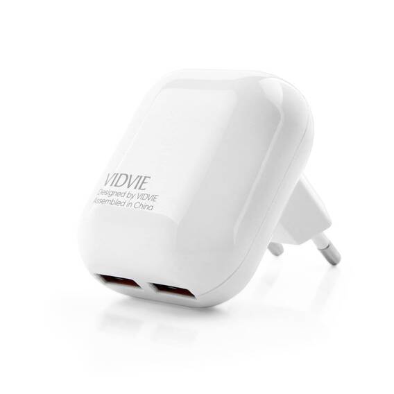 VIDVIE PLE218 2xUSB mains charger + Type C 2.4A cable white/black