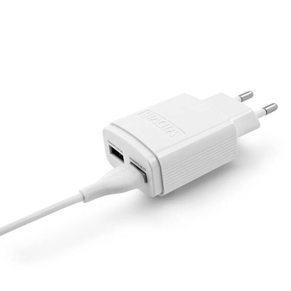 VIDVIE PLE245 2xUSB mains charger + Micro 2.4A cable white