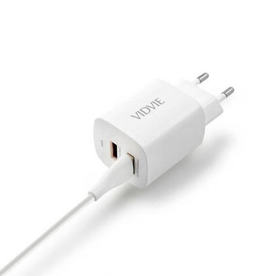 VIDVIE PLE250C 2xUSB mains charger + Type C 2.4A cable white