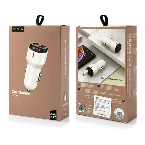 VIDVIE S-CC06 car charger 2xUSB + Micro 2.4A cable white