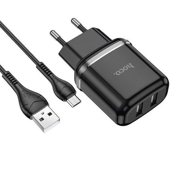 Wall Charger 2,4A 2xUSB + Cable 1m Micro USB Hoco N4 Smart Dual USB black