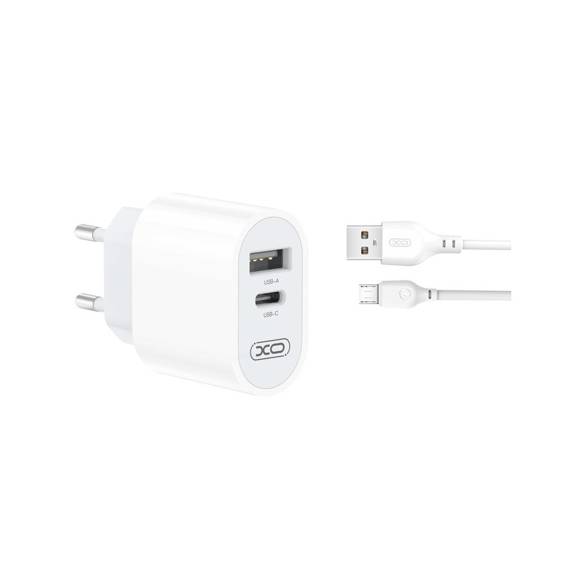 Wall Charger 2.4A USB - USB-C + Kabel USB - Micro USB XO L97 white