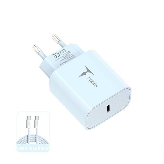 Wall Charger 20W USB-C + Cable 60W USB-C - USB-C T-PHOX Moderate Series T-PP11 blue