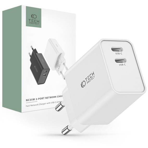 Wall Charger 35W 2x USB-C PD Tech-Protect C35W white