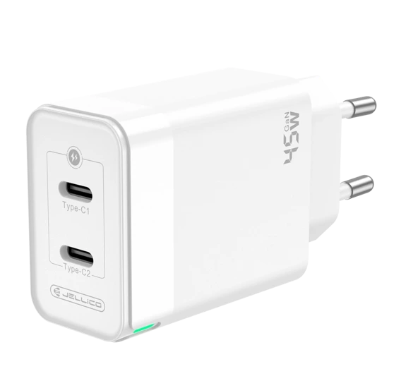 Wall Charger 45W PD GaN 2xUSB-C Jellico C106 white