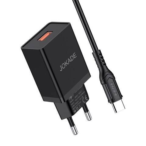 Wall Charger 5V/2.4A (1x USB) + Cable 1m (USB - USB-C) Jokade Migao Single Port Smart Charger Set (JB048) black
