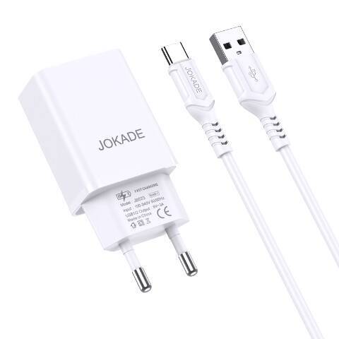 Wall Charger 5V/3A (2x USB) + Cable 1m (USB - USB-C) Jokade Liangzi Dual Port Smart Charger Set (JB024) white