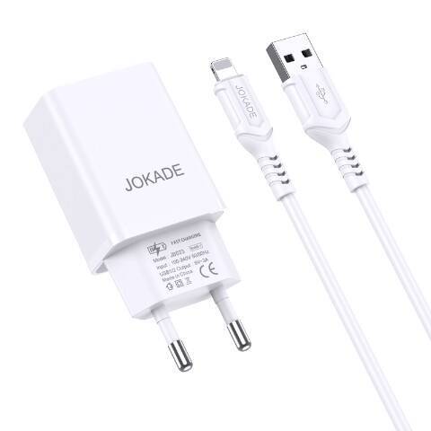 Wall Charger 5V/3A (2x USB) + Cable 1m (USB - iPhone Lightning) Jokade Liangzi Dual Port Smart Charger Set (JB024) white