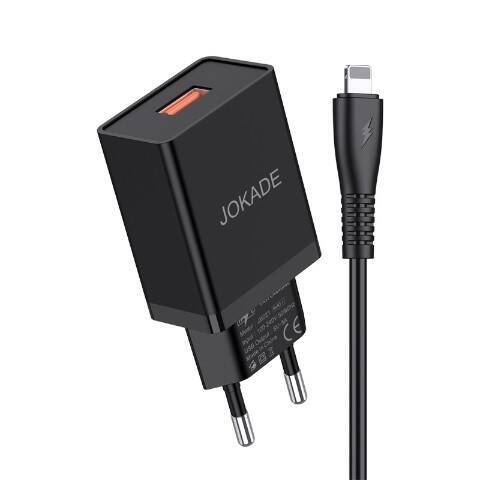 Wall Charger 5V/5A (1x USB) + Cable 1m (USB - iPhone Lightning) Jokade Changyu Single Port Smart Charger Set (JB022) black