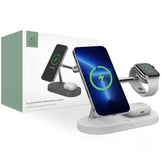Wireless Station 3in1 for Smartphone, iPhone, AirPods, AppleWatch Tech-Protect A14 white