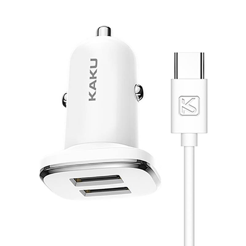 Car Charger 2.4A 2xUSB + Cable USB Type C KAKU Yufan Dual Port Charger  (KSC-318) white USB Type C | all GSM accessories \\\\ Chargers \\\\ Car Chargers  \\\\ USB Chargers with Cable |