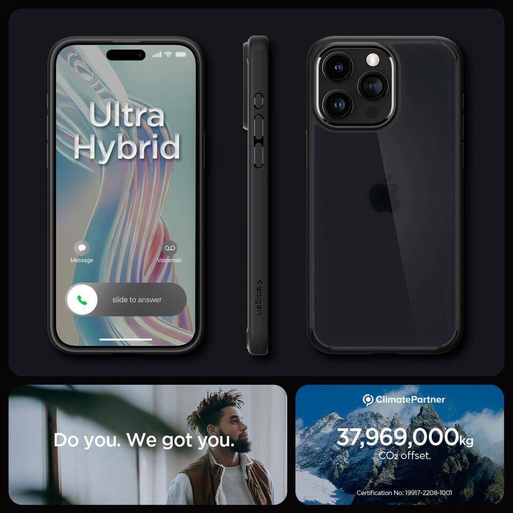 Case APPLE IPHONE 15 PRO MAX Spigen Ultra Hybrid Matte black  cases and  covers \ Types of cases \ Back Case cases and covers \ Material types \  Elastic all GSM