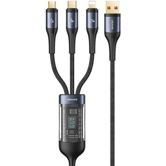 3in1 Cable 66W 1.2m USB - USB-C + micro USB + Lightning Digital Display PD Fast Charge SJ582USB01 (US-SJ582)