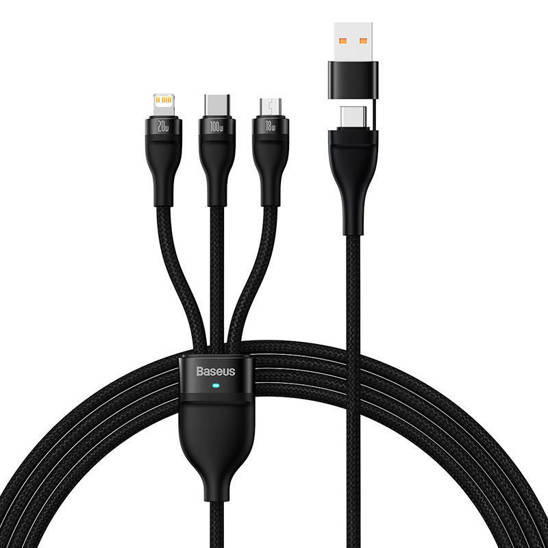 3in1 USB cable Baseus Flash Series 2, USB-C + micro USB + Lightning, 100W, 1.5m (black)