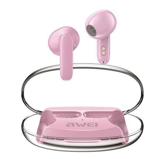 AWEI Bluetooth 5.3 T85 ENC TWS headphones + docking station pink/pink