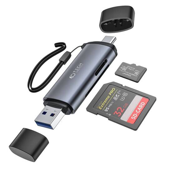 Adapter USB + USB-C SD Card Reader + microSD Tech-Protect UltraBoost grey