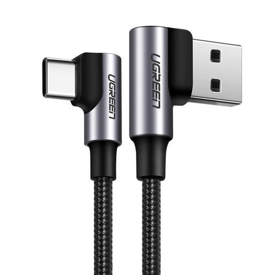 Angle cable USB to USB-C UGREEN US176, 3A, 1m (black)