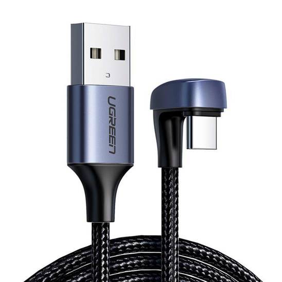 Angle cable USB2.0 Male to USB-C UGREEN 3A, 2m (black)