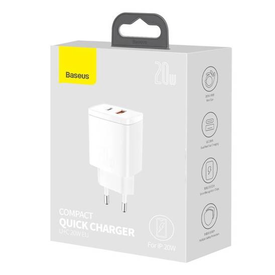 Baseus Compact Quick Charger, USB, USB-C, 20W (white)