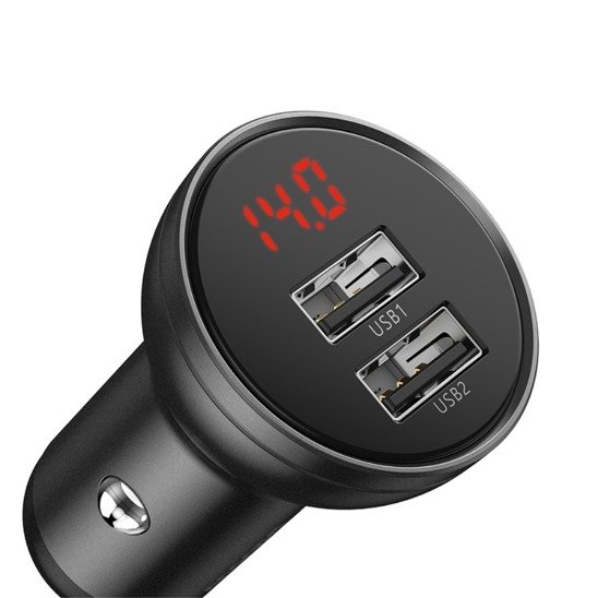 Baseus Digital Display Dual USB 4.8A Car Charger 24W Grey