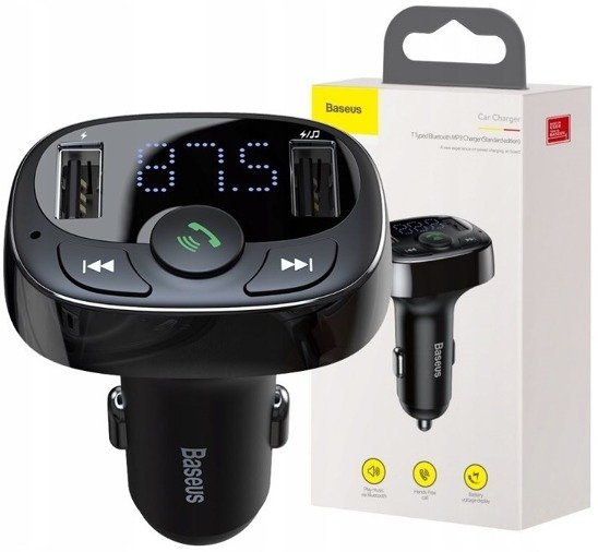 Baseus FM Transmitter T typed Bluetooth 2xUSB microSD (Black)