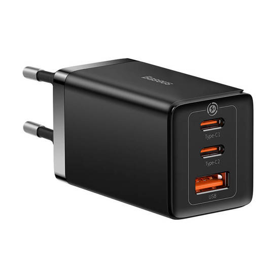 Baseus GaN5 Pro wall charger 2xUSB-C + USB, 65W (black)