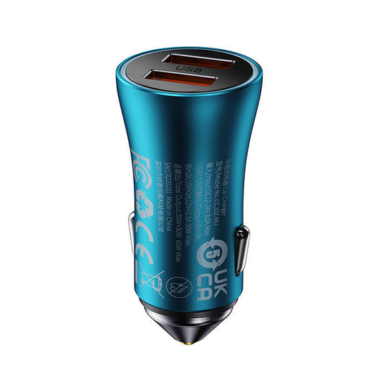 Baseus Golden Contactor Max car charger, 2x USB, 60W (blue)