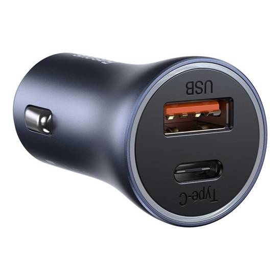 Baseus Golden Contactor Pro car charger, USB + USB-C, QC4.0+, PD, SCP, 40W (dark gray) with Cable Type-C to iP 1m Black