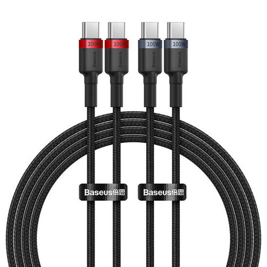 Cable Baseus Cafule USB-C do USB-C 100W, 2m, 2-Pack (Red-Black, Gray-Black)