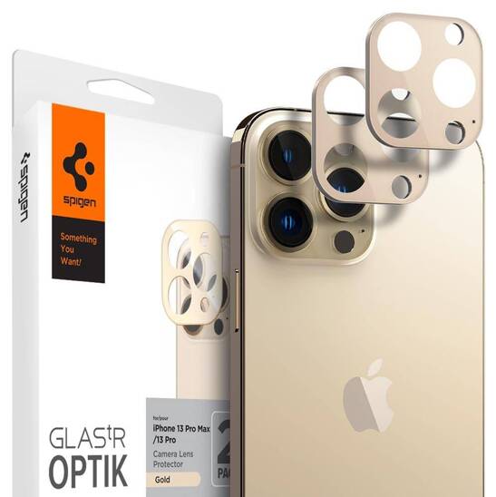 Camera Cover IPHONE 13 PRO / 13 PRO MAX Spigen Optik.TR Camera Protector 2-Pack gold