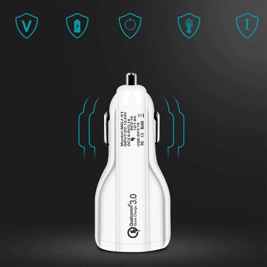 Car charger 3,1A 2xUSB QC 3.0 Quick Charge 3.0 white