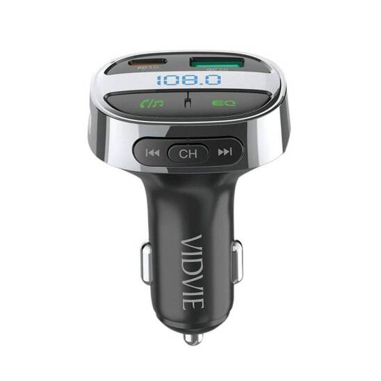 Car charger FM transmitter VIDVIE FM02 1xUSB + 1xType C USB 18 W + Type-C 30W black